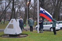 Ob hubeljskem obeležju so pripadniki veteranskih in domoljubnih organizacij izvedli dvig zastave v čast državnemu prazniku, dnevu samostojnosti in enotnosti. 