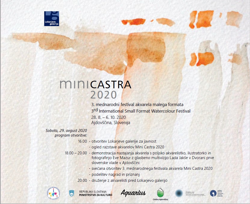 Plakat za likovni dogodek Mini Castra, 3. mednarodni festival akvarelov 