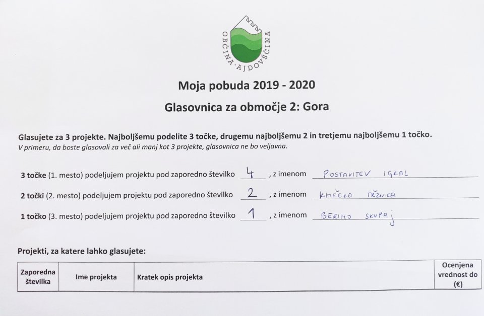 Primer pravilno izpolnjene glasovnice iz preteklega obdobja