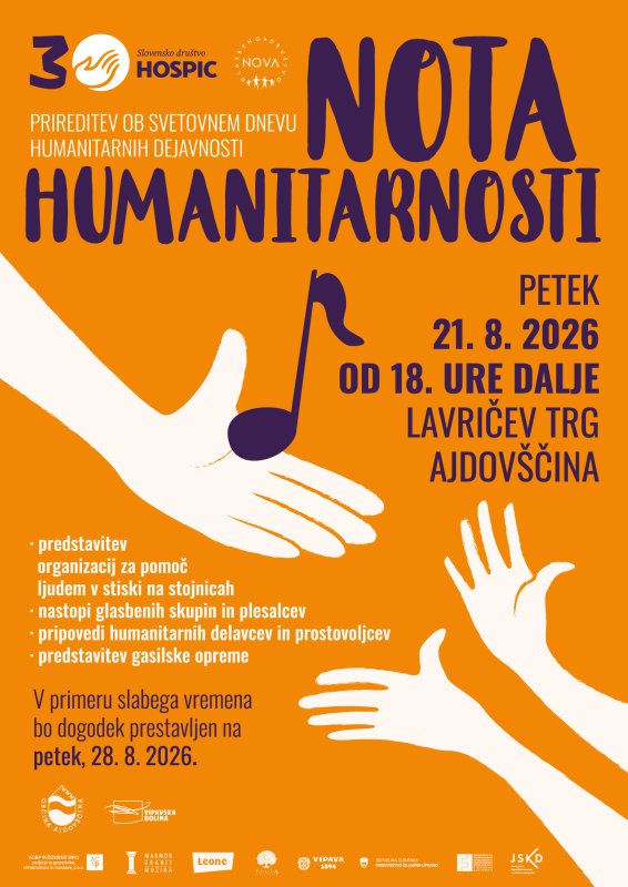 Vabimo vas, da se v petek, 21. avgusta 2026, med 18. in 22. uro, sprehodite po Lavričevem trgu v Ajdovščini in odkrijete, na koga vse se lahko obrnete v trenutku stiske. 