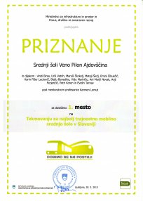 Priznanje - dobimo se na postaji - SŠVeno Pilon maj 2013