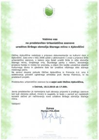 Vabilo - predstavitev urbanistične zasnove območja starega mlina v Ajdovščini - 18. marec 2010 